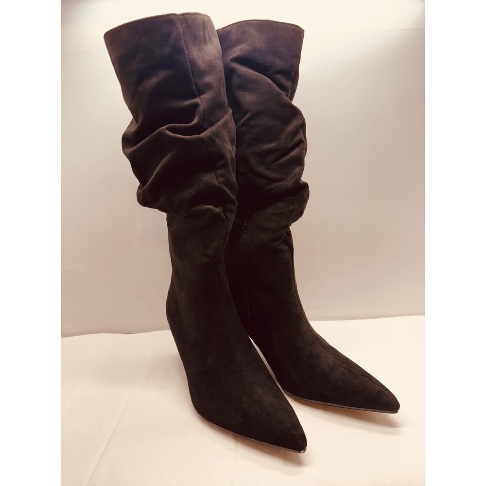 Time and True Women's Faux Suede Slouch Boots with Kitten Heels Size 10W